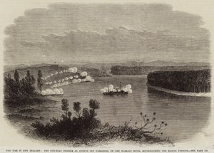 Krigen i New Zealand, Gun-Boat Pioneer ved Anchor utenfor Meremere, ved Waikato-elven, rekognoscerer den innfødte posisjonen
